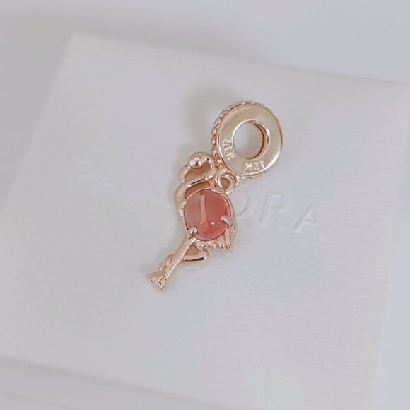 Pandora Pink Murano Glass Flamingo Dangle Charm Bracelet Charm with box - Picture 2 of 5